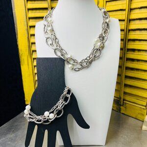 Silvertone Faux Pearl Premier Designs Bellisimo Necklace and Bracelet Set